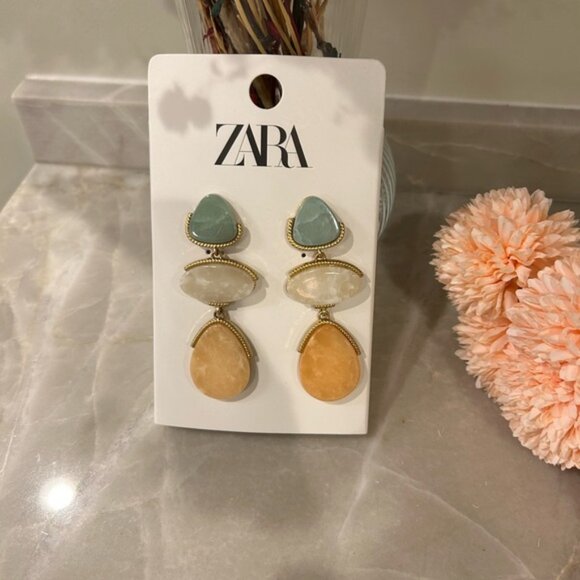 Zara Colorful triple Stone Drop Earrings NWT ✨🔥💖💖 - Picture 2 of 5
